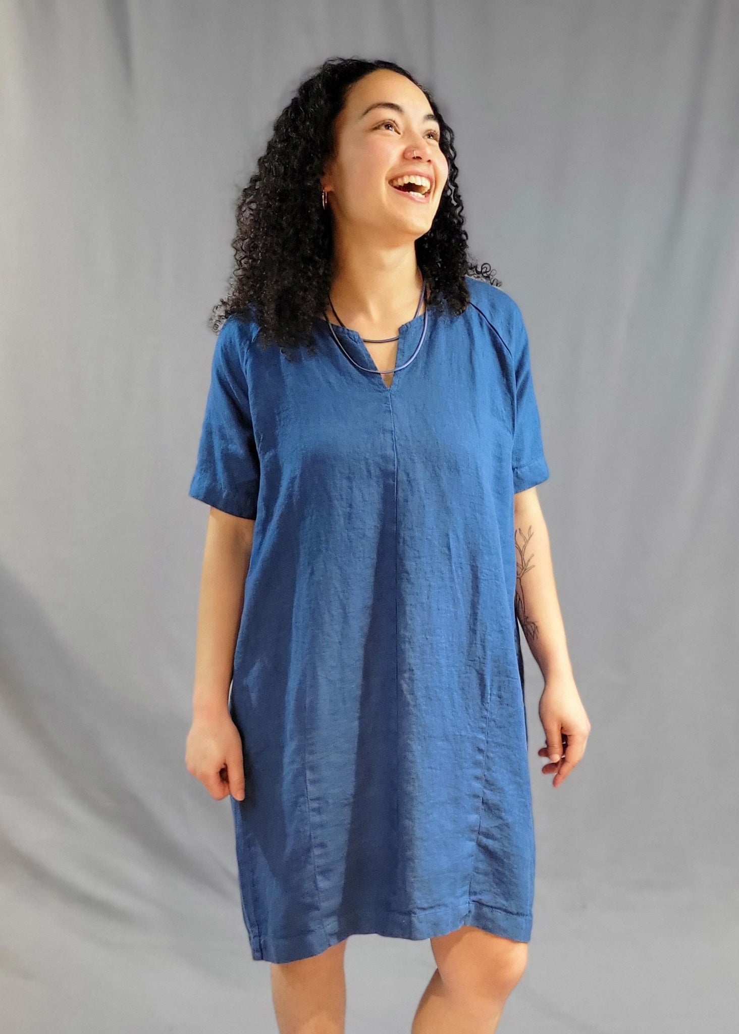 Split Neck Linen Dress
