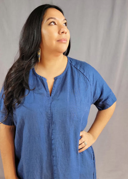Split Neck Linen Dress