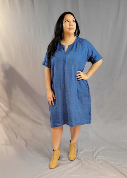 Split Neck Linen Dress