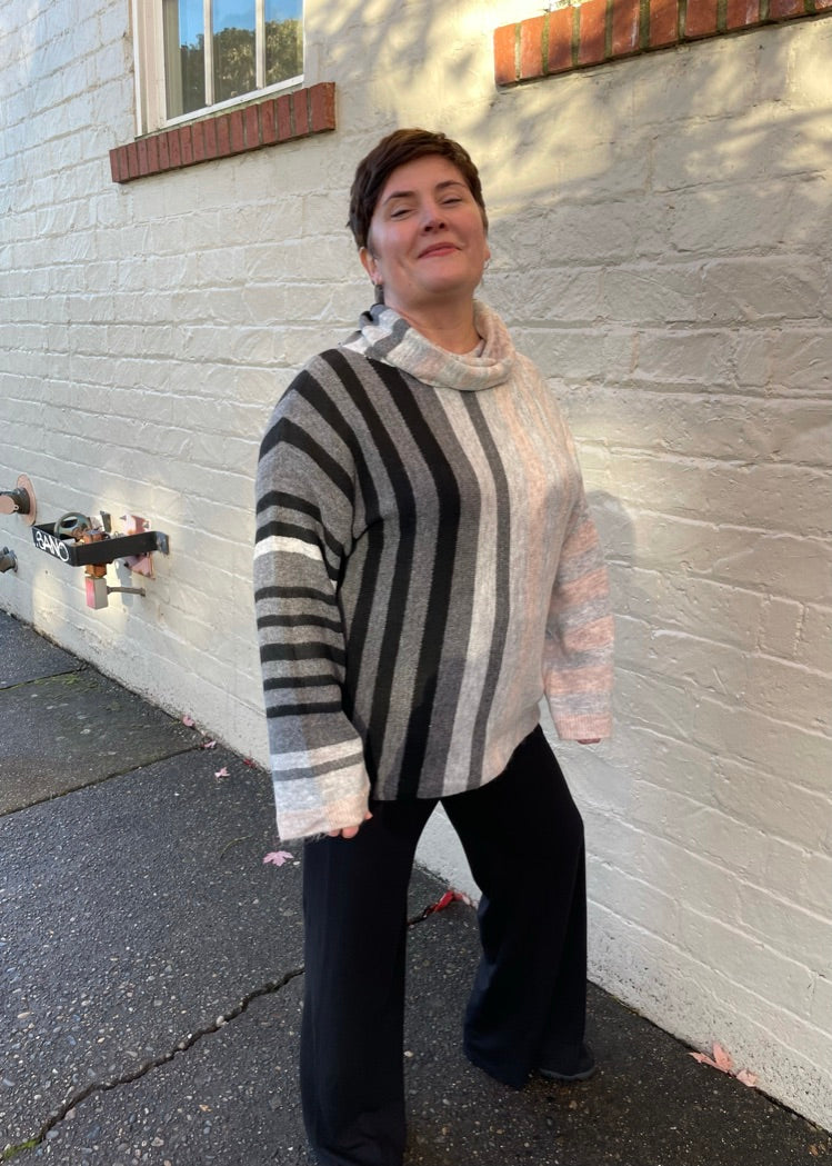 Stripe Cowl Sweater