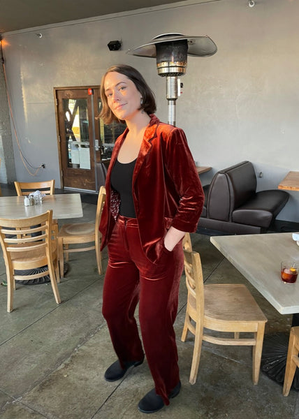 Ruche Sleeve Velvet Blazer