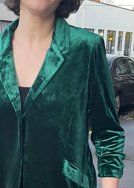 Ruche Sleeve Velvet Blazer