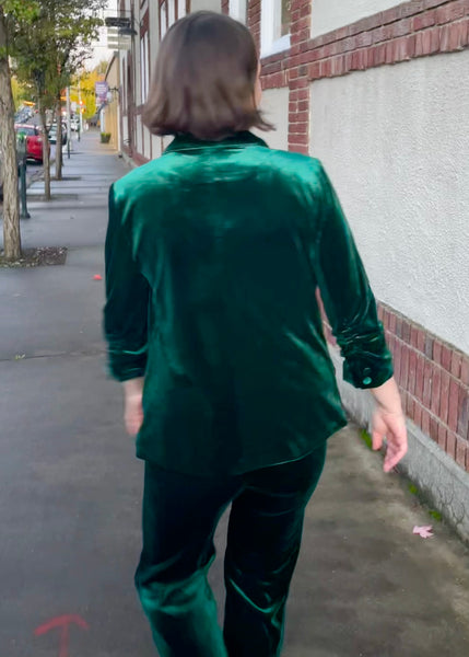 Ruche Sleeve Velvet Blazer
