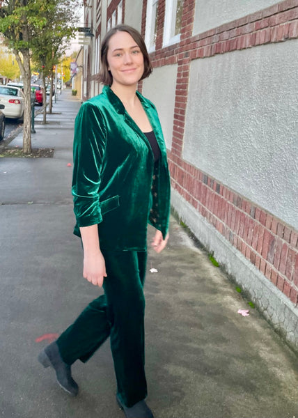 Ruche Sleeve Velvet Blazer