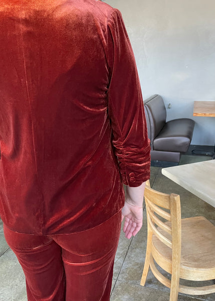 Ruche Sleeve Velvet Blazer